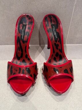 Dolce & Gabbana Red and Black Leopard Patent Slide Heels size 36